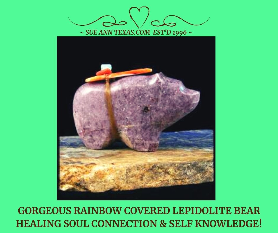 Gorgeous Rainbow Covered Lepidolite Bear! Energies for Soul Connection & Healing via Self Knowledge :D - SueAnnTexas.Com & The Shoppe