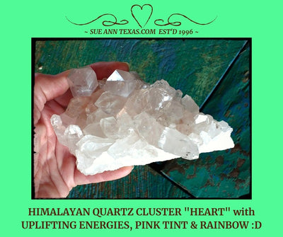 Himalayan Quartz "Heart" with Uplifting Energies, Pink Tint & Rainbow! - SueAnnTexas.Com & The Shoppe