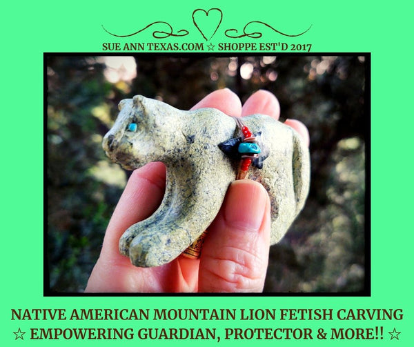 Native American Mountain Lion Fetish of Serpentine with Spirit Bundle & Guardian plus "Let's Push You" Empowering Energies! - SueAnnTexas.Com & The Shoppe